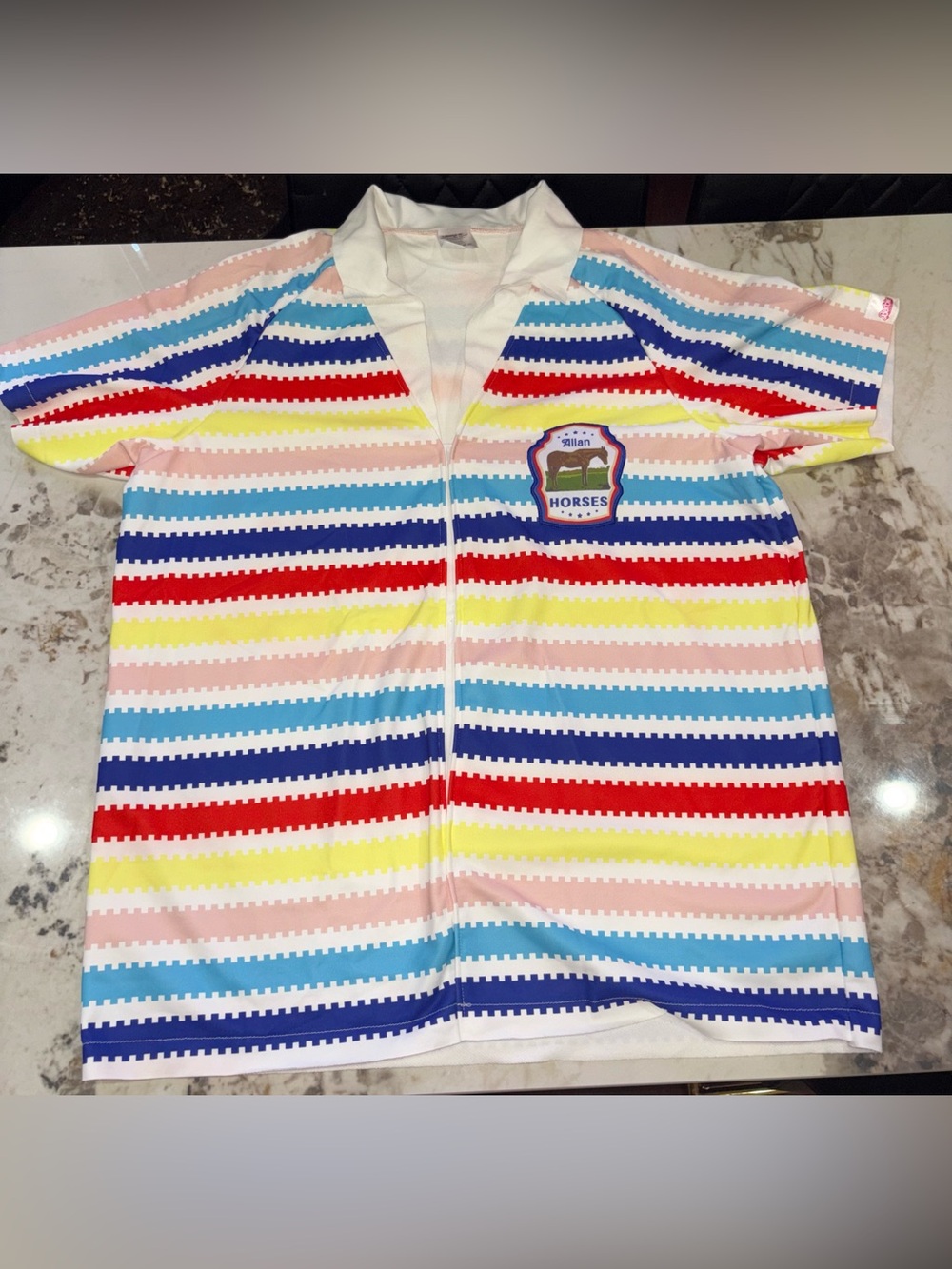Barbie Rainbow Striped Top with Horses Patch - Red, Yellow, Blue, Pink